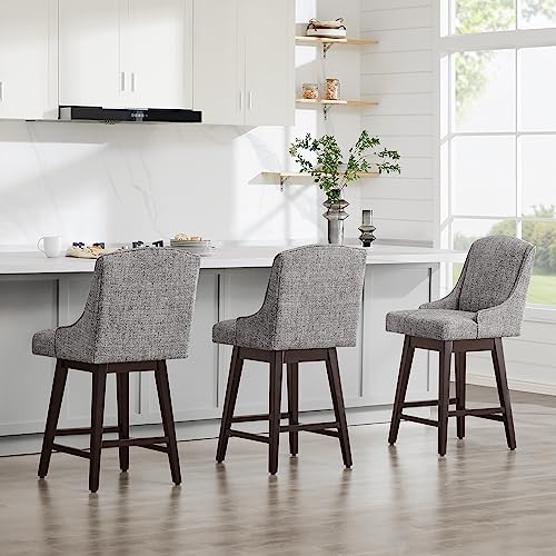FSC Certified Pebble Grey Swivel Barstools, CHITA 26" Seat Height Set of 2
