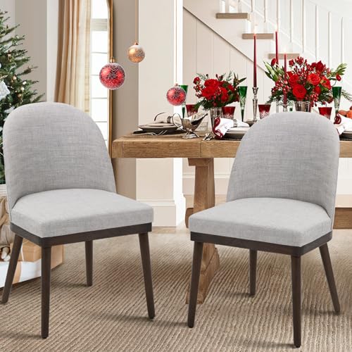 COLAMY Light Grey Upholstered Dining Chair Set of 2