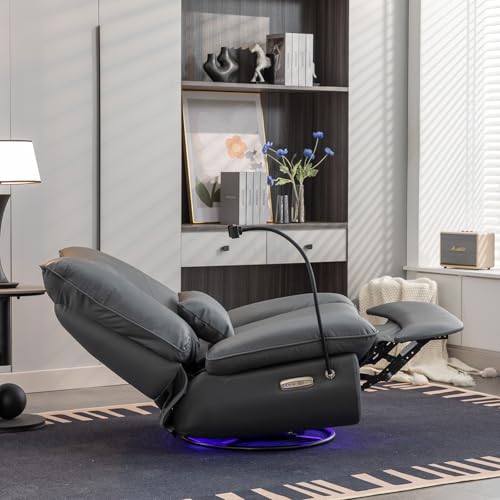 Oversized Power Recliner Chair, Modern Glider with USB Port & Phone Stand, Dark Gray