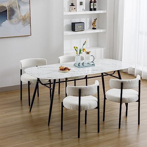 Stylish Modern White Upholstered Dining Chair Set of 2