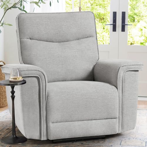 Electric Power Recliner Chair with Adjustable Headrest and Massage for Home Theater, Light Grey Color