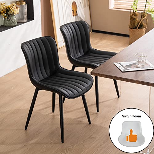 Set of 2 Black Upholstered Dining Chairs for Modern Kitchen and Dining Room