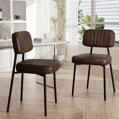 Modern Faux Leather Dining Chair Set, Thick Cushions, Metal Legs (Coffee)