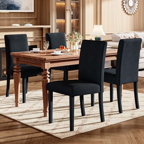 Set of 4 Velvet Upholstered Dining Chairs with Solid Wood Legs