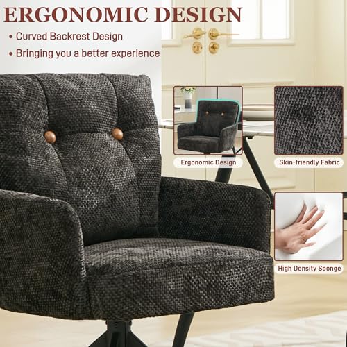 Mid-Century Modern Black Swivel Dining Chair Set of 6 Arm Upholstered