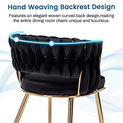 KCC Velvet Gold Dining Chair Set of 4, Woven Upholstery