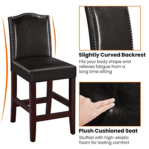 Brown Leather Barstools, Set of 2, 25" Height