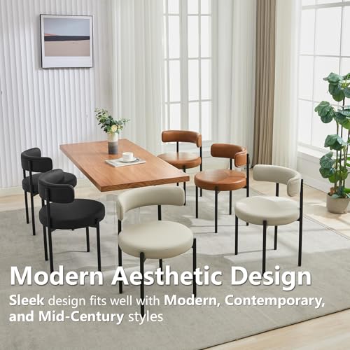Mid Century Modern Faux Leather Dining Chairs Set of 4, Brown Barrel Backrest Kitchen Chairs