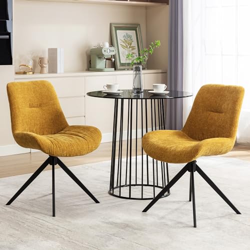Mid Century Modern Swivel Dining Chairs Set of 2 for Kitchen and Living Room, Yellow Color