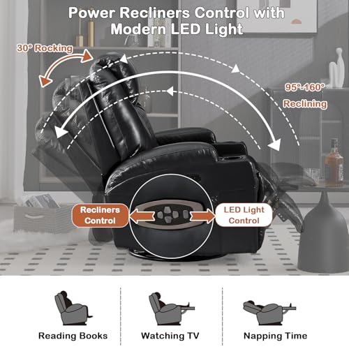 Oversized Power Rocker Recliner Chair for Adults with Massage and More (Black)