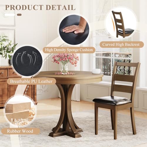 COLAMY PU Leather Dining Chair Set, Dark Brown High Back with Adjustable Footrests