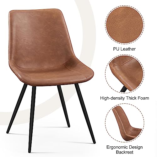Yaheetech Mid Century Brown Faux Leather Dining Chair Set of 2