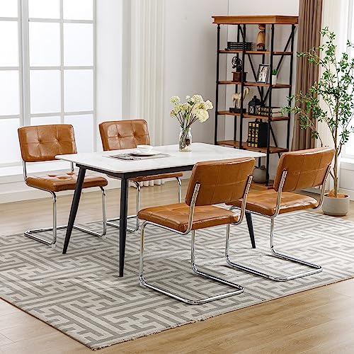 Forevich Mid Century Modern Dining Chair Set, Leather Brown Kitchen Bedroom Chairs