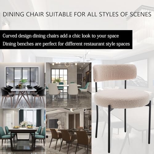 Boucle Upholstered Round Dining Chairs Set of 4, Black Metal Legs, Modern Kitchen and Dining Room