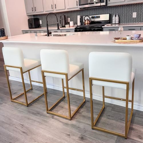 Alpha Home Off-White 24" Counter Height Bar Stool Set of 3