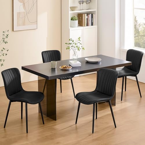 Modern Black Dining Chair Set of 4, Heavy Duty Faux Leather Upholstered