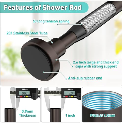PrettyHome Curved & Adjustable Bronze Shower Curtain Rod (38-72") & Chrome Spring Tension Rod (29-74")
