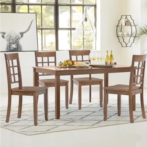 Farmhouse Style Wooden Dining Chairs Set of 4 - Light Brown