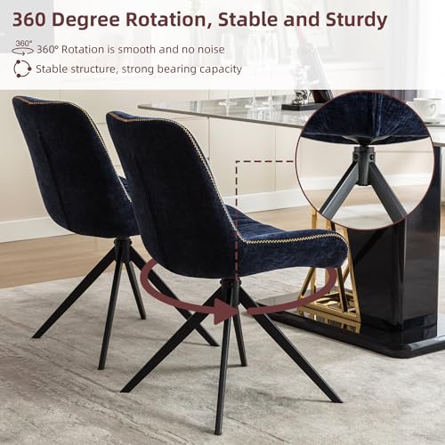 6-Piece Swivel Dining Chair Set, Mid Century Modern Kitchen Chairs with Upholstered Metal Base - Dark Blue