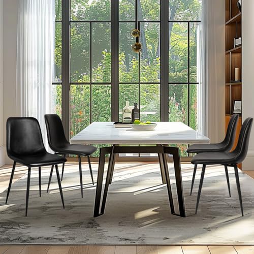 Four CangLong Dining Chairs in Black with Faux Leather Seat and Soft Backrest, Ideal for Living and Meeting Rooms