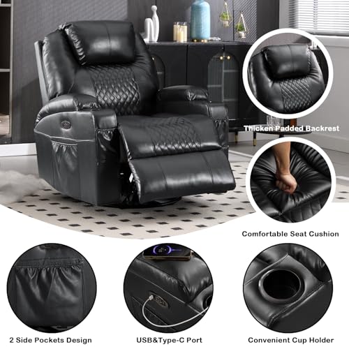 Oversized Power Rocker Recliner Chair for Adults with Massage and More (Black)