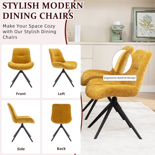 Mid Century Modern Swivel Dining Chairs Set of 2 for Kitchen and Living Room, Yellow Color