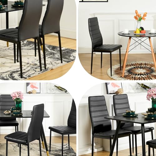Homy Casa Set of 6 Armless Black Faux Leather Dining Chairs with High Back