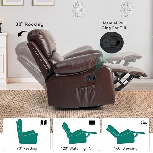 YITAHOME Brown Faux Leather Recliner with Heat, Massage, and Rocking Function