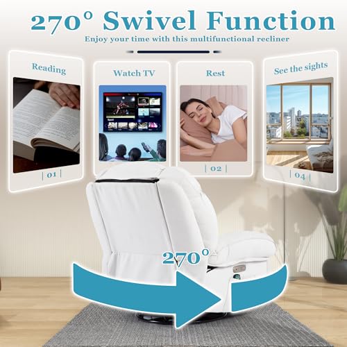 Modern Power Recliner Chair with Massage, Heat, and USB for Adults, White Living Room and Bedroom Chair