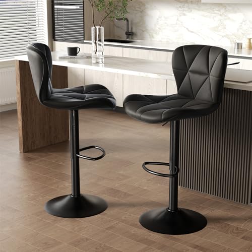 Black Adjustable Swivel Bar Stools for Kitchen Island - Set of 2