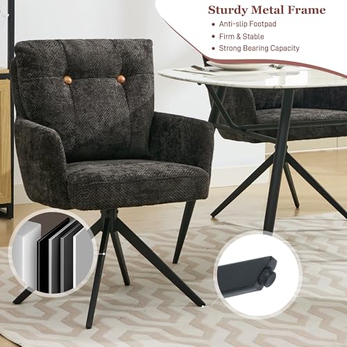 Mid-Century Modern Black Swivel Dining Chair Set of 6 Arm Upholstered