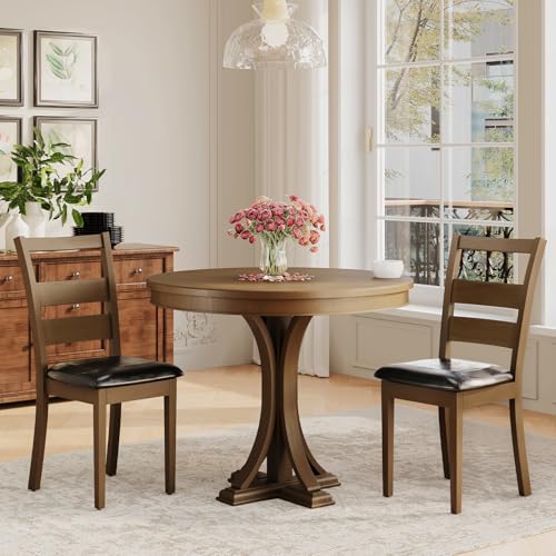 COLAMY PU Leather Dining Chair Set, Dark Brown High Back with Adjustable Footrests