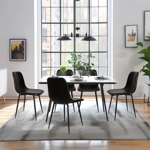 Four CangLong Dining Chairs in Black with Faux Leather Seat and Soft Backrest, Ideal for Living and Meeting Rooms