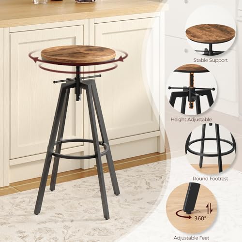 Rustic Brown & Black Height Adjustable Bar Stool Set