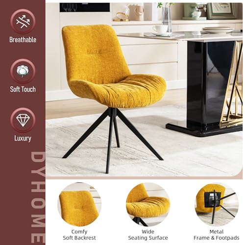 Mid Century Modern Swivel Dining Chairs Set of 2 for Kitchen and Living Room, Yellow Color
