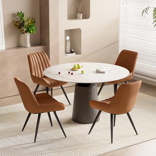 Modern Brown Upholstered Dining Chair Set, Thick Cushions, Metal Legs for Kitchen or Dining Room