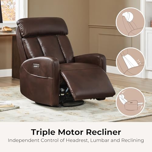 Cognac Brown CHITA Leather Recliner with Triple Motor & Charging Ports