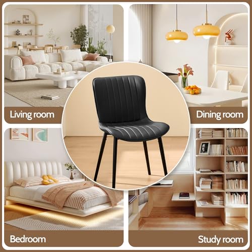 Modern Black Dining Chair Set of 4, Heavy Duty Faux Leather Upholstered