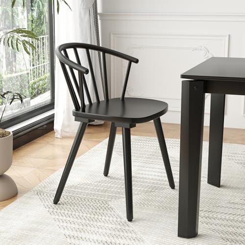 Windsor Mid-Century Modern Kitchen Dining Chairs with Wooden Finish