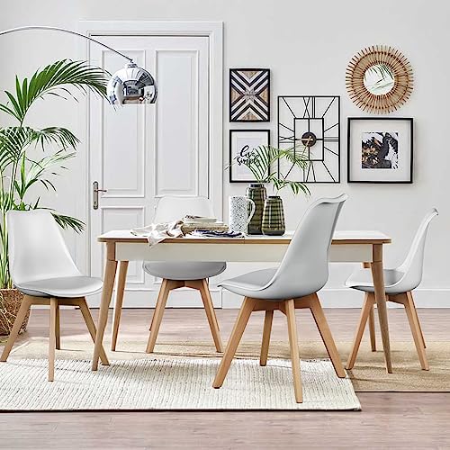 OLIXIS Mid-Century Modern White Dining Chair Set of 4 with Wood Legs and PU Leather