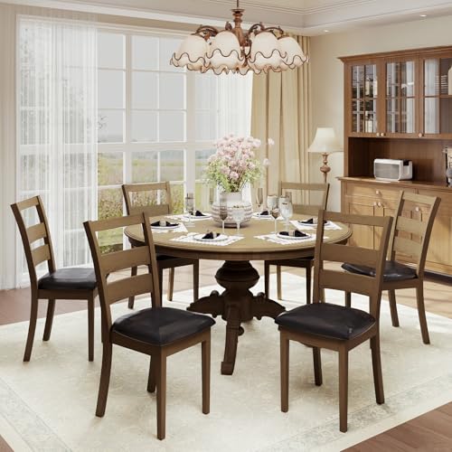 COLAMY PU Leather Dining Chair Set, Dark Brown High Back with Adjustable Footrests