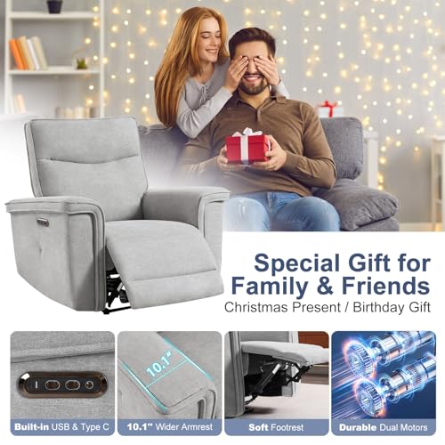 Extra wide power recliner chair with massage and heat, upgraded chenille fabric, for adults with power headrest, electric recliner for living room