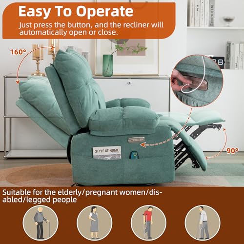 Modern Green Power Recliner Chair with Massage and Heating for Adults