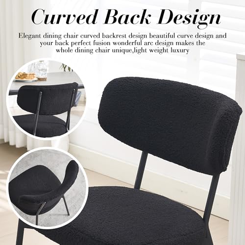 KCC Black Boucle Dining Chair Set of 2, Modern Mid-Century Upholstered