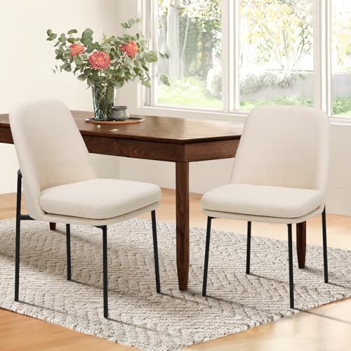 COLAMY Beige Fabric Dining Chair Set, Modern Curved Back Kitchen Chairs