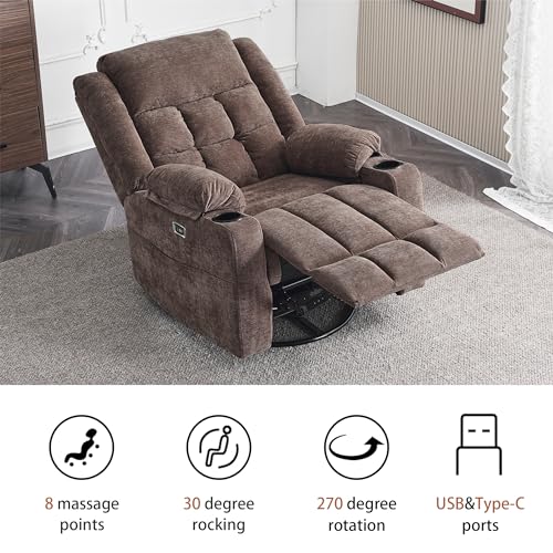 Electric Massage Chair with USB & Type-C Ports - Living Room Fabric Coffee