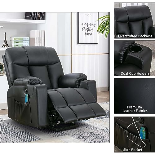 Bonzy Home 26" Extra Wide Power Lift Recliner with Heat & Massage, Faux Leather Cup Holders