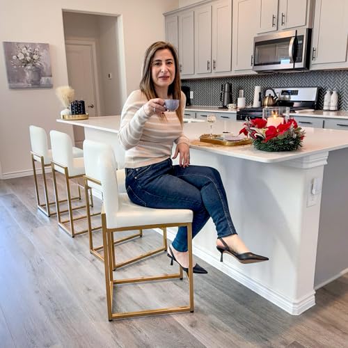 Alpha Home Off-White 24" Counter Height Bar Stool Set of 3
