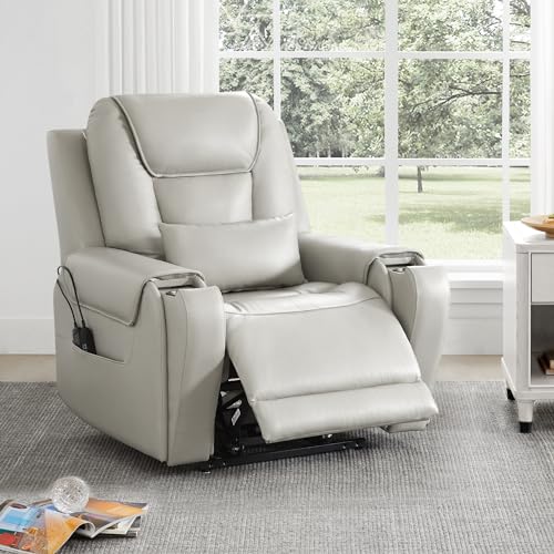 Electric Power Lift Recliner Chair for Elderly with Massage and Heat, Light Grey