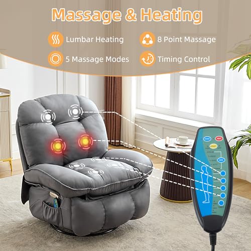 Power Recliner Chair for Adults with Massage, Heating, and USB Ports - Grey